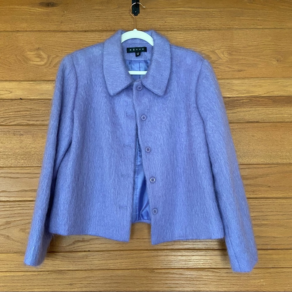 Y2K mohair wool periwinkle purple button up jacket shacket